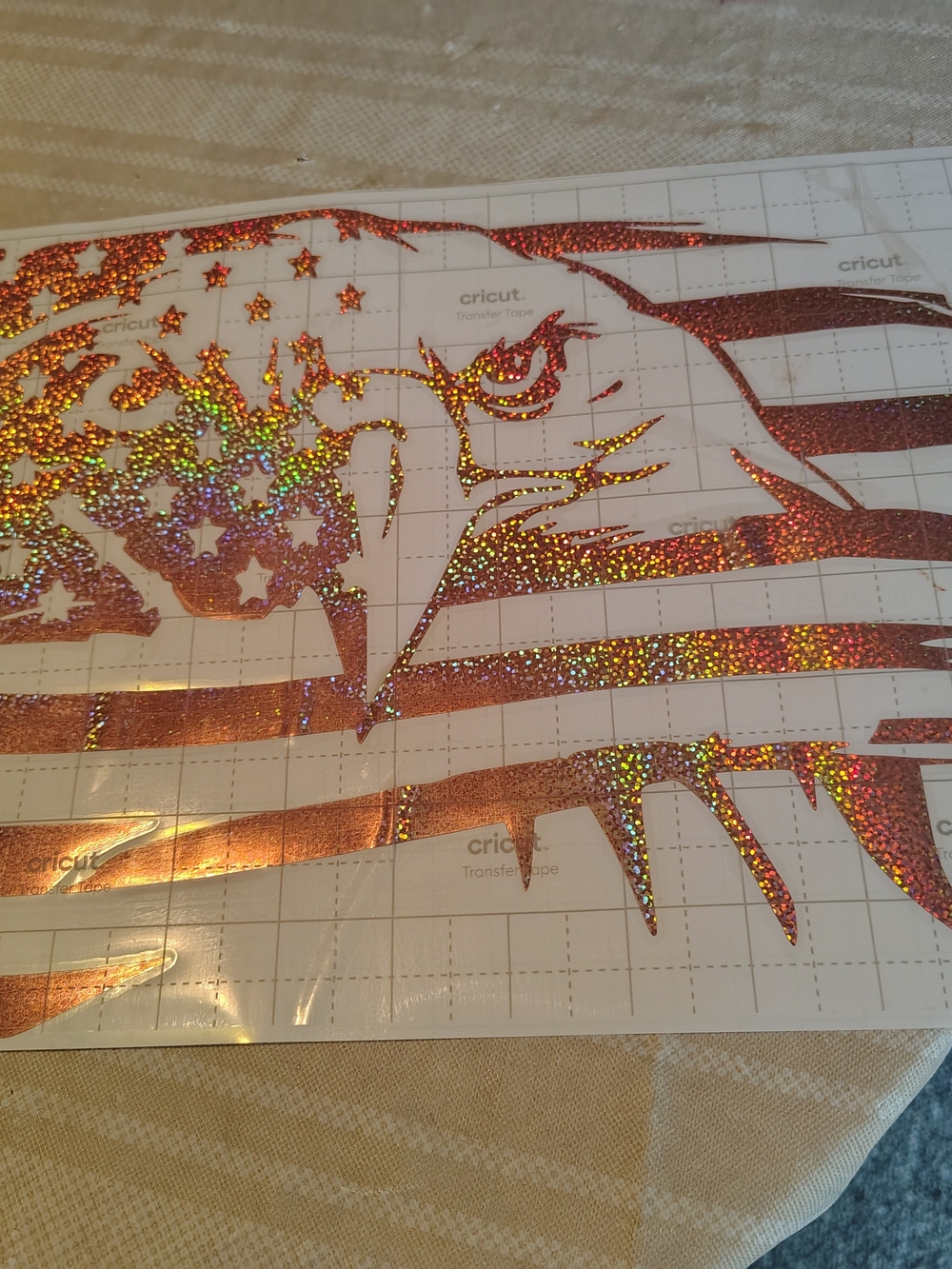 Holographic Eagle In front Of The American Flag.  Handmade By Uniquely Natalie